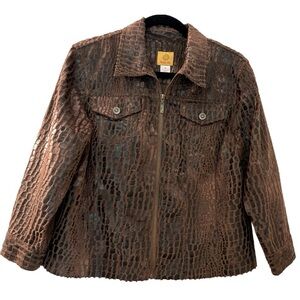 RUBY RD jacket, black and brown faux leather and suede. Animal print. Fu…